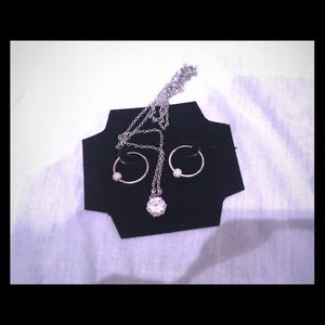 Pure Silver Hoop Earrings & Crystal Charm Necklace